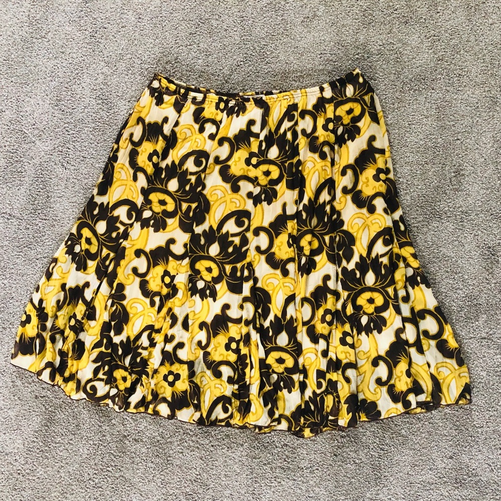 Rafael Essential Full Midi Skirt XL Crinkle Floral Summer Elastic Waist yellow